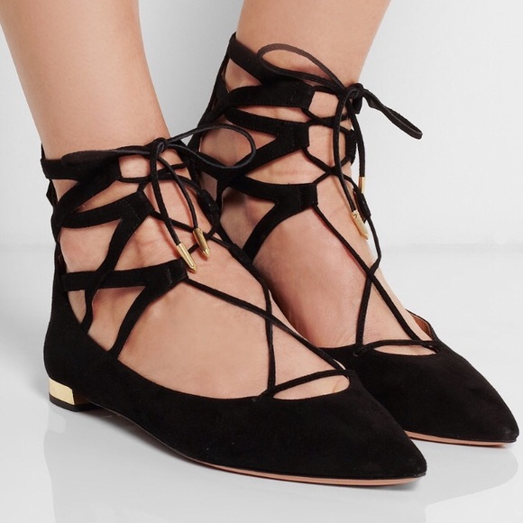 SOLD. Aquazzura Belgravia Suede Lace-up Flats - Picture 4 of 4